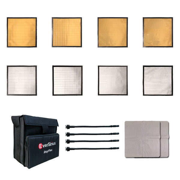 RayFlex M-25 Kit — complete 8-piece compact 25cm modular reflector system, gold and silver tiles