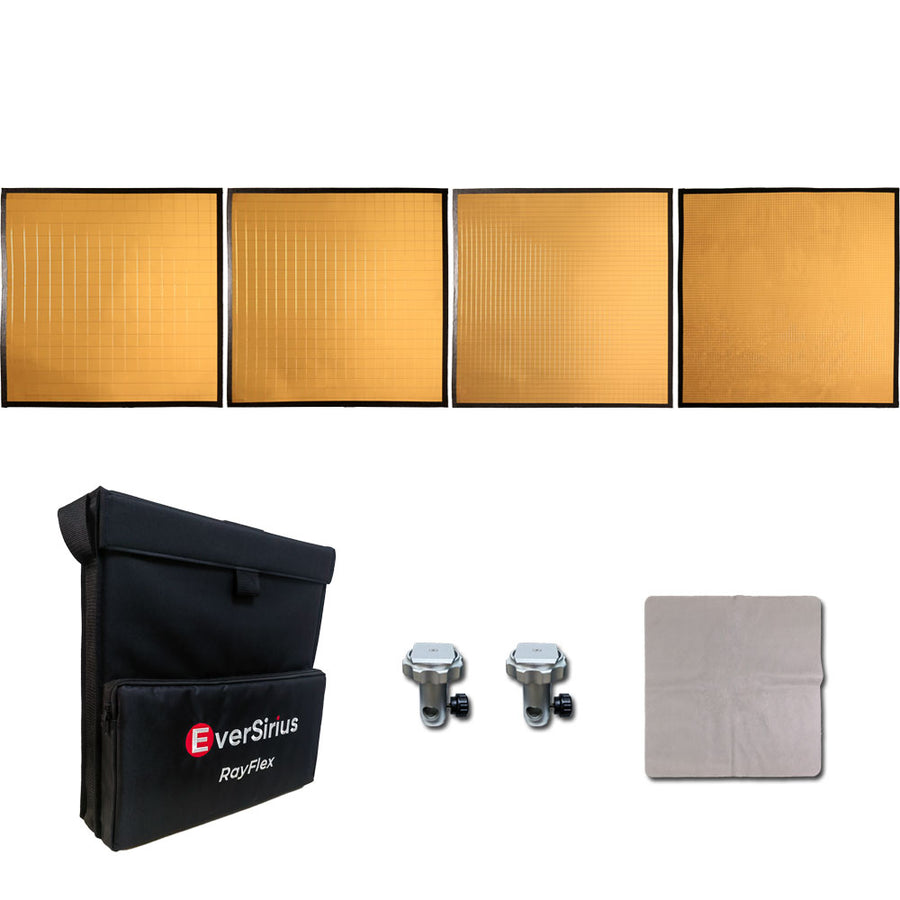 RayFlex M-45G Kit — four gold 45cm modular reflector tiles, all depths, warm cinematic fill