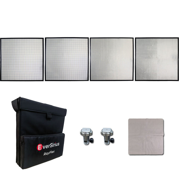 RayFlex M-45S Kit — four silver 45cm modular reflector tiles, all depths, with M01 Plus mounts and carry bag