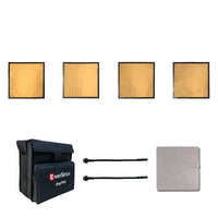 RayFlex M-25G Kit — four gold 25cm modular reflector tiles, all depths, warm cinematic fill