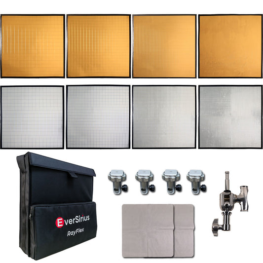 RayFlex M-45 Kit — complete 8-piece modular reflector system, gold and silver 45cm tiles, all depths