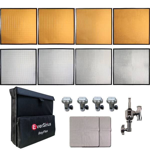RayFlex M-45 Kit — complete 8-piece modular reflector system, gold and silver 45cm tiles, all depths